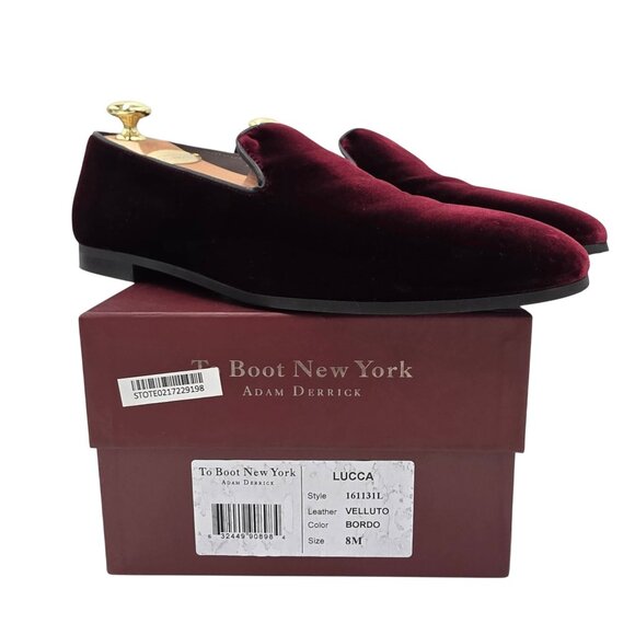Italy To Boot Adam Derrick Mens 8M Garnet Red Velvet Dress Shoes Loafers Slipper - Picture 14 of 16